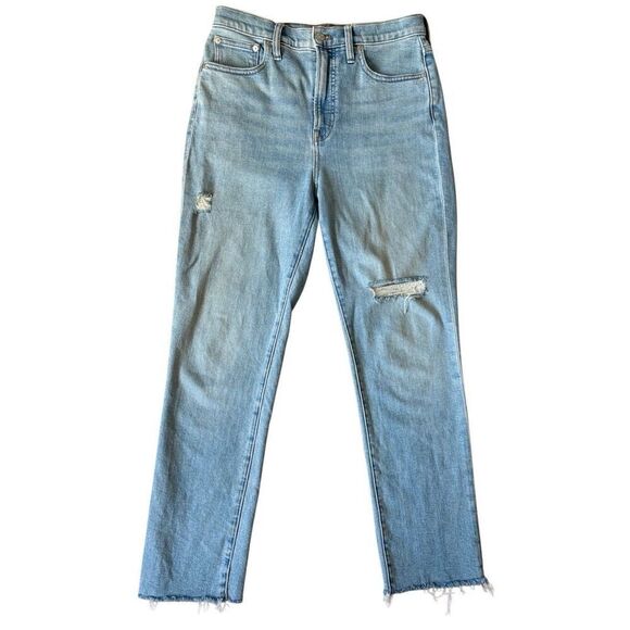 Madewell The Perfect Vintage Straight Jeans size 28 Light Blue Wash Denim Distre - Picture 1 of 9